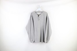 Vintage 90s Streetwear Mens L Blank Baggy Fit Thermal Waffle Knit Henley T-Shirt - £35.65 GBP