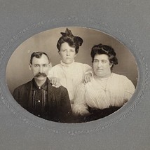 c1900 Cabinet Card Photo Two Women Man Large Bushy Mustache Oval Portrait - £24.08 GBP