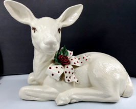 Vtg Htf Large Sitting Christmas Porcelain Doe Deer Figurine 116Tx12L - £47.39 GBP