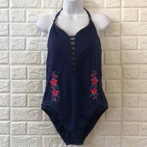 Navy floral embroidered criss cross bathing suit - £15.28 GBP