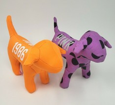 2 Victoria's Secret Pink Dogs Purple Polka Dot & Orange Stuffed Animal Plush Toy - £18.94 GBP