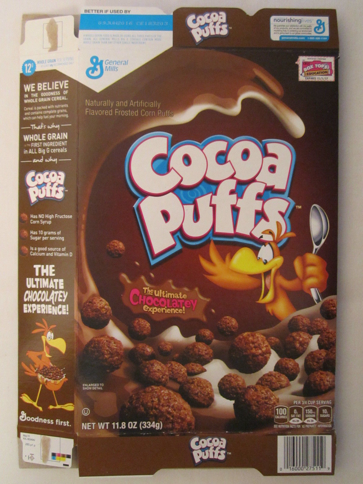 Empty GENERAL MILLS Cereal Box 2015 Cocoa Puffs 11.8 oz CHOCOLATEY [G7C5d] - $6.38
