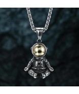 ASTRONAUT NECKLACE Cute Zen Meditating Sitting Spaceman Pendant Stainles... - $12.95
