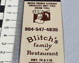 Vintage Matchbook Cover  Blitch’s Family Restaurant  Bonifay, FL  gmg  U... - £9.73 GBP