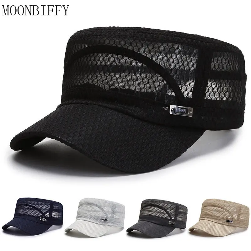 Summer Men Summer Hat Mesh Military Caps Flat Top Snapback Adjustable Baseball - £10.63 GBP