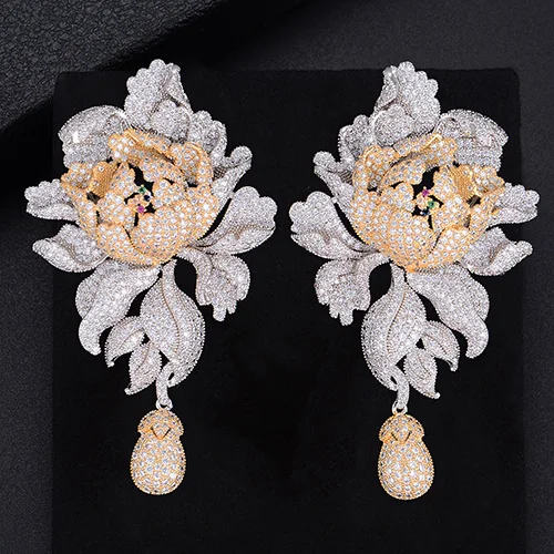 Exclusive Boutique High-quality Zircon Gorgeous Flower Pendant Earrings Ladies B - £50.38 GBP