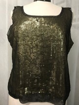 Yansi Fugel Women&#39;s Top Black with Gold Sequin Top Size Large - £24.19 GBP