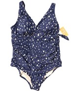 Kona Sol Women&#39;s Plus Size Laceup One Piece Swimsuit- Navy/White 16W - $40.72 CAD