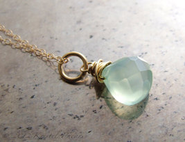 Chalcedony necklace - aqua blue mint chalcedony 14k gold-filled pendant ... - $24.00