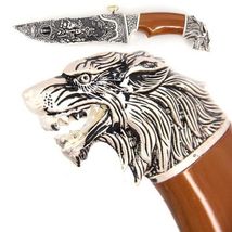14" Mountain Wolf Head Dagger Crafted Fixed Blade Hunting Knife With Scabbard image 2