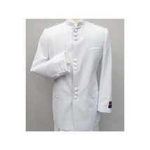 Mens Apollo  King  Banded Collarless suit Chinese Mandarin Wide leg AG98 White image 2