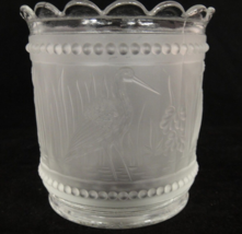 Vintage Clear Glass Spooner Open Sugar Embossed Shorebirds Reeds Scalloped 4&quot; - £26.02 GBP