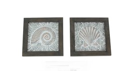 Scratch &amp; Dent Set of 2 Wood Framed Stamped Metal Coastal Seashell Wall ... - £20.05 GBP