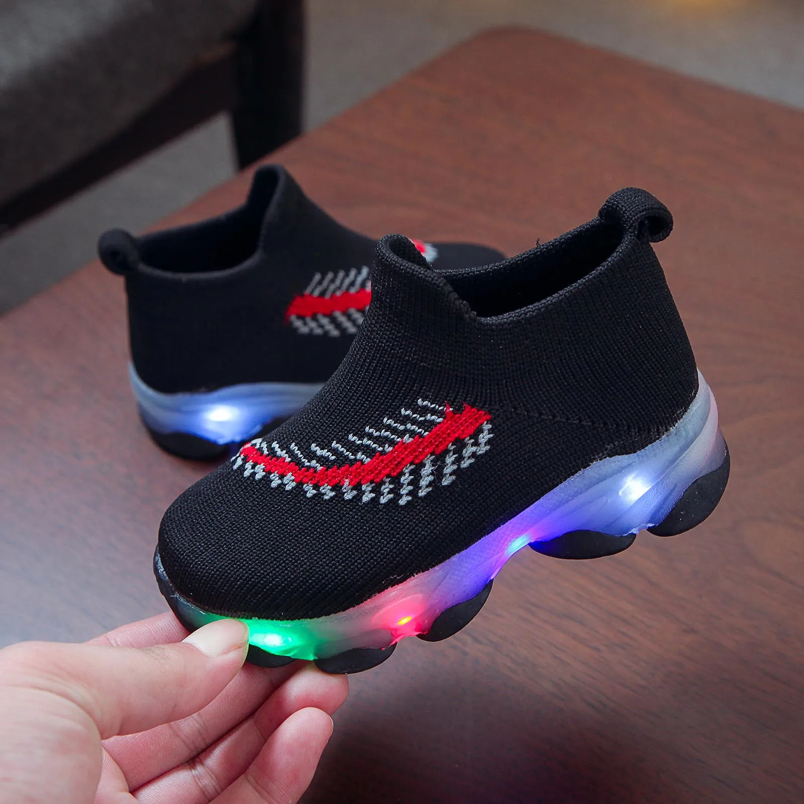 TELOTUNYChildren Baby Girls Boys  Bling Led Light   Shoes Print Slip-on   Non-sl - £115.64 GBP