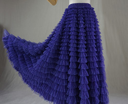 Purple Dotted Tiered Tulle Maxi Skirt Women Plus Size Long Tulle Skirt image 3