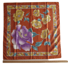 Vintage Square Scarf Shawl Made In Italy Rose Floral Flower 30.5x30.5&quot; P... - £9.86 GBP