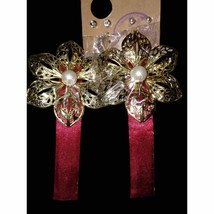 Two very gorgeous red and gold flower barrettes - £16.28 GBP
