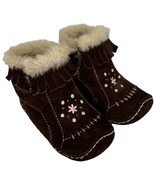 Stride Rite Leather Chincilla Moccasin Booties Embroidered Girls Brown 3 - $29.77 CAD