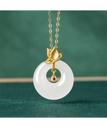 Authentic Suet White Tallow Jade Peaceful Ring 18K Gold Inlay Pendant Ne... - £240.00 GBP