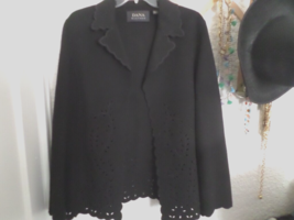Dana Buchman Black Wool Flannel Laser Cut Embroidered Scalloped  Jacket ... - $34.65