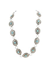 Belt Necklace Vintage Navajo Native Indian Oval Blue Turquoise Sterling Silver - £1,112.87 GBP