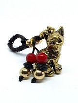 Cat Keyring Solid Brass Lanyard Chinese Bead Button Cord Purse Bag Charm... - £9.86 GBP