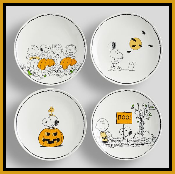 NEW RARE Set of 4 Pottery Barn Peanuts Salad Plates 8.25&quot; Stoneware - $89.99