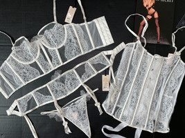 Victoria&#39;s Secret Designer Collection 32D,34C BRA SET+garter+CORSET WHIT... - £312.89 GBP