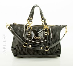 Black Coach Ashley gathered fabric patent leather satchel! - $122.76