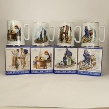 4 Vintage 1985 Norman Rockwell Museum Coffee Mugs Cups Long John Silvers FNJZX - $15.00