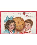 Postcard Halloween Greetings Children With Jack O Lantern  Frances Brundage - £35.39 GBP