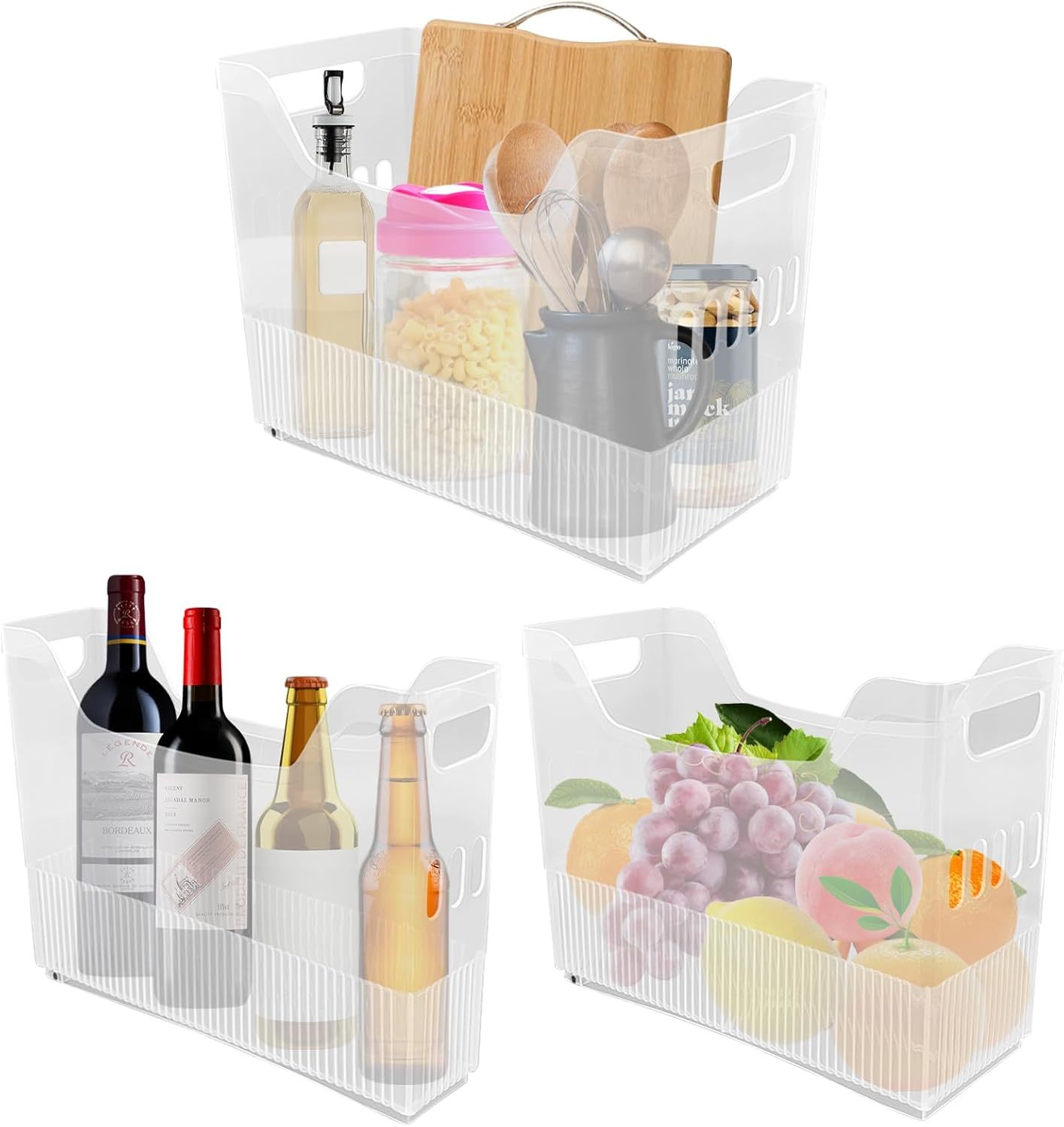 3 Pcs Freezer Organizer Bins With Wheel Clear Plastic Pantry Organizer And - $35.98