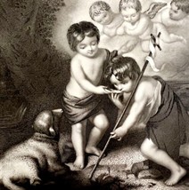 Infant Savior Saint John Engraving 1859 Victorian Religious Angels Art DWY5E - £78.75 GBP