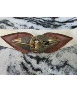 Vintage Cream Woven Belt Interlocking Brass Buckle Boho Tribal 28&quot; - $20.00