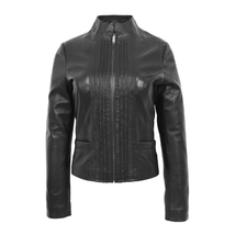 DR210 Women&#39;s Casual Biker Leather Jacket Black - £120.49 GBP