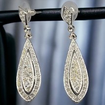 Signed Napier Teardrop Earrings Dangle Silver Tone Dazzling Clear Rhinestones - £25.12 GBP