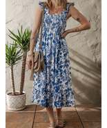 Floral Ruffle Strap Square Neck Smocked Bodice Midi Dress - $77.42 CAD