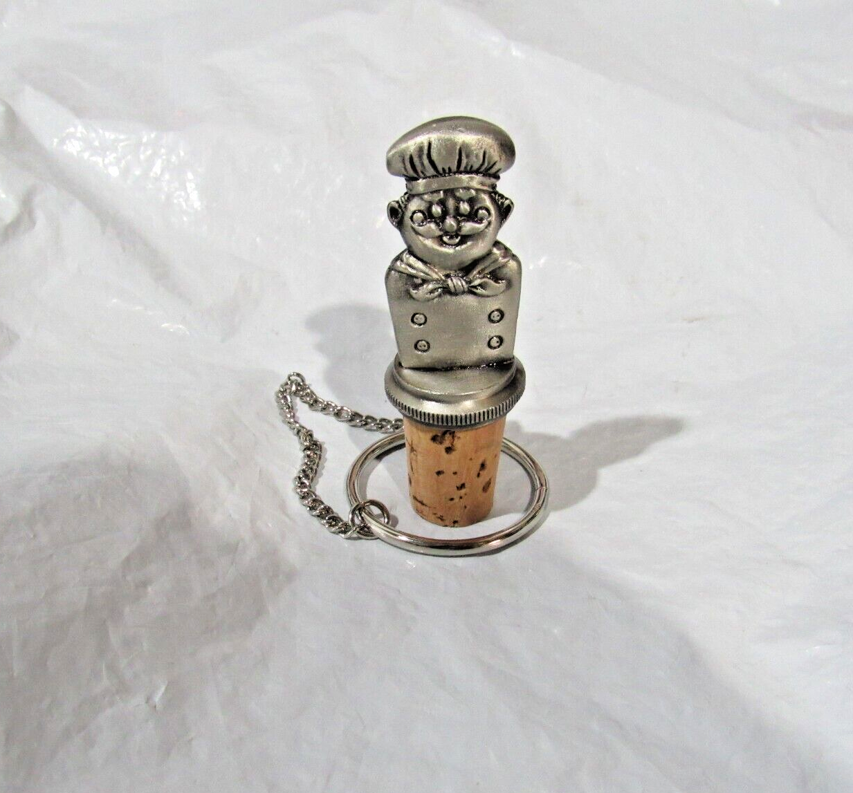 Primary image for Solid Pewter Chef w/Cork Wine Bottle Stopper w/Chain & Ring by Chenco