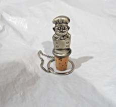 Solid Pewter Chef w/Cork Wine Bottle Stopper w/Chain &amp; Ring by Chenco - £19.95 GBP