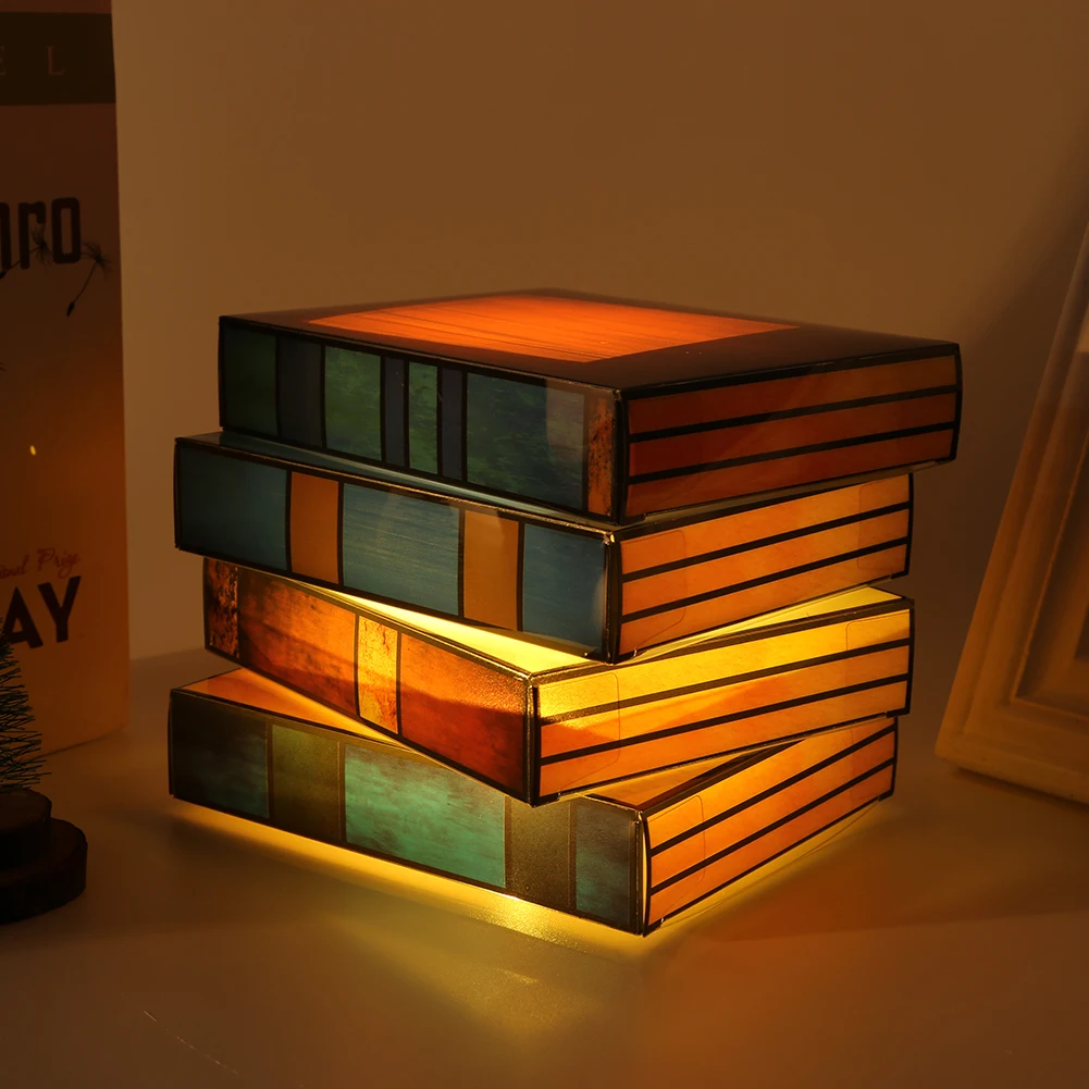 Stacked Books Lamp Nightstand Desk Lamps Resin Handicraft Stacked Books Light - £21.94 GBP+