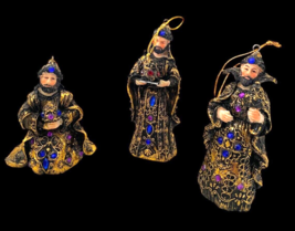 Three Wisemen Wiseman Christmas Ornaments Nativity Ornate Blue Gold Resin Lot 3 - $37.15