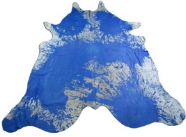 Distressed Blue Acid Washed Cowhide: 8.3&#39; X 7.5&#39; Blue/White Cow Hide Rug K-081 - £236.57 GBP