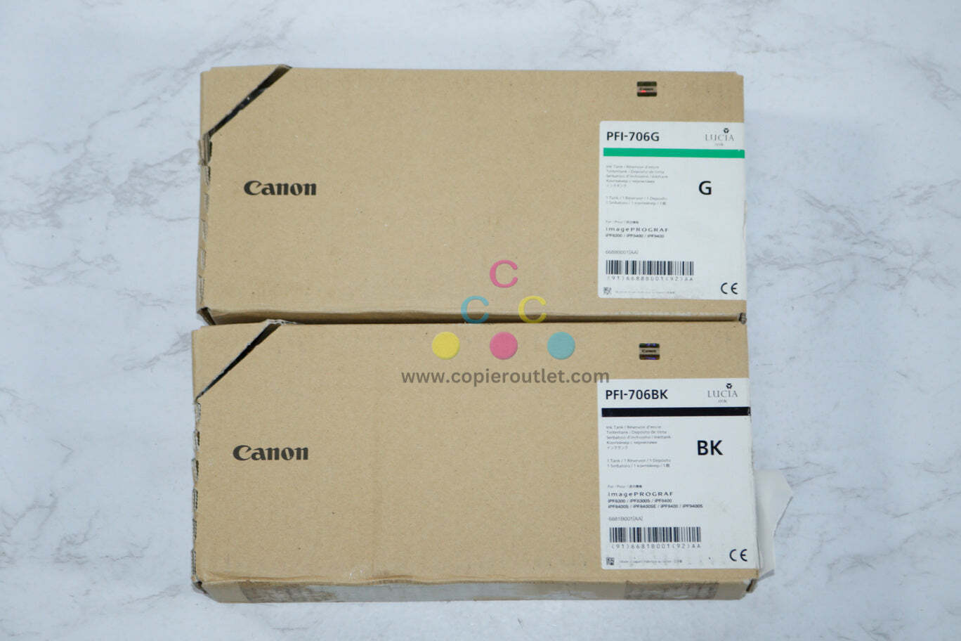 2 New OEM Canon imagePROGRAF 8400,8300,9400 PFI-706 Green&Black Ink Cartridges - $89.10