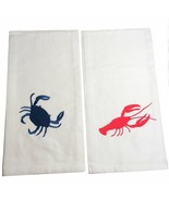 Red Lobster Blue Crab Nautical Dish Towels Embroidered Set of 2 Beach Su... - £23.37 GBP