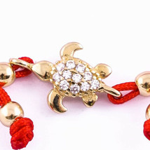 Bracelet chaîne rouge kabbale 14k or massif tortue charme bonne santé... - $179.79