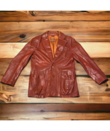 Vtg Matterhorn International Leather Coat Jacket Tan Camel Isreal 37 x 31 - £22.34 GBP