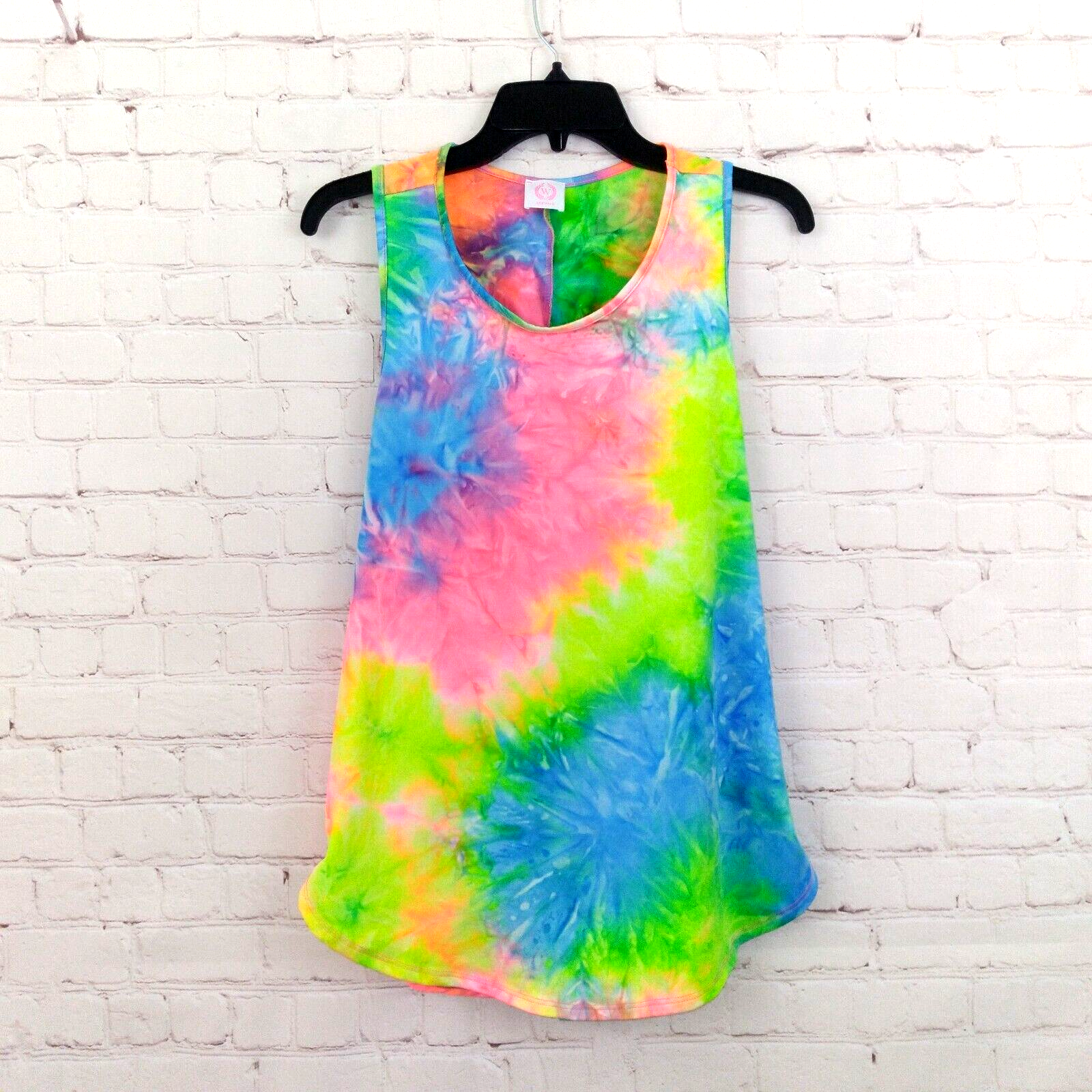 Wanna B Top Womens Large Tie Dye Sleeveless Scoop Tank Casual Retro Hippie - £13.49 GBP