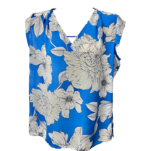 Banana Republic Blouse Top Blue White Floral Print Cap Sleeves V-Neckline Size S - £15.07 GBP