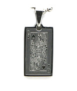 Queen of Spades Card Design Metal Beaded Necklace - 2 x 1 cm Pendant - $9.89