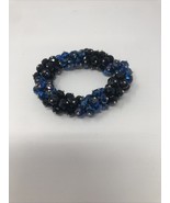 Stretch Bracelet Faceted Glass Beads Black &amp; Blue Tone Blue Hues Sparkle - $280.10 MXN